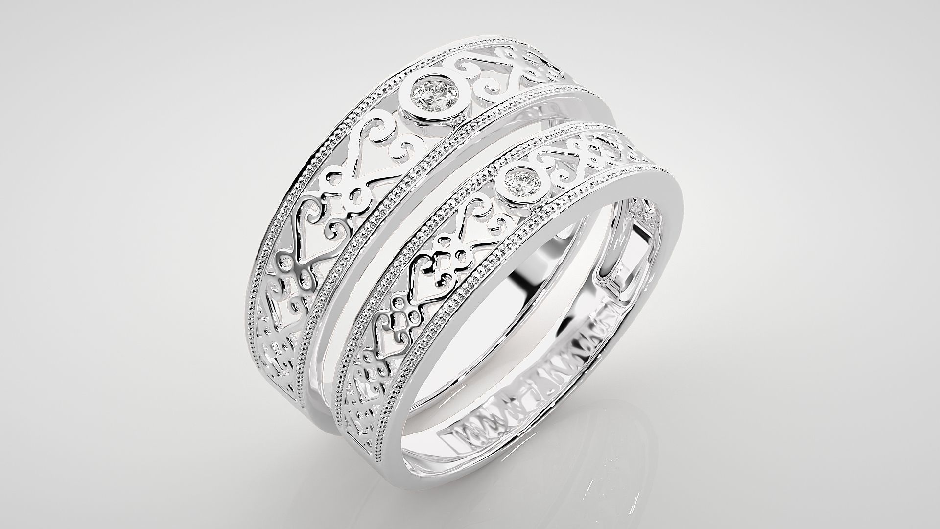 Solitaire Mesh Couple Band Ring 3dm stl render detail 3D print model_8