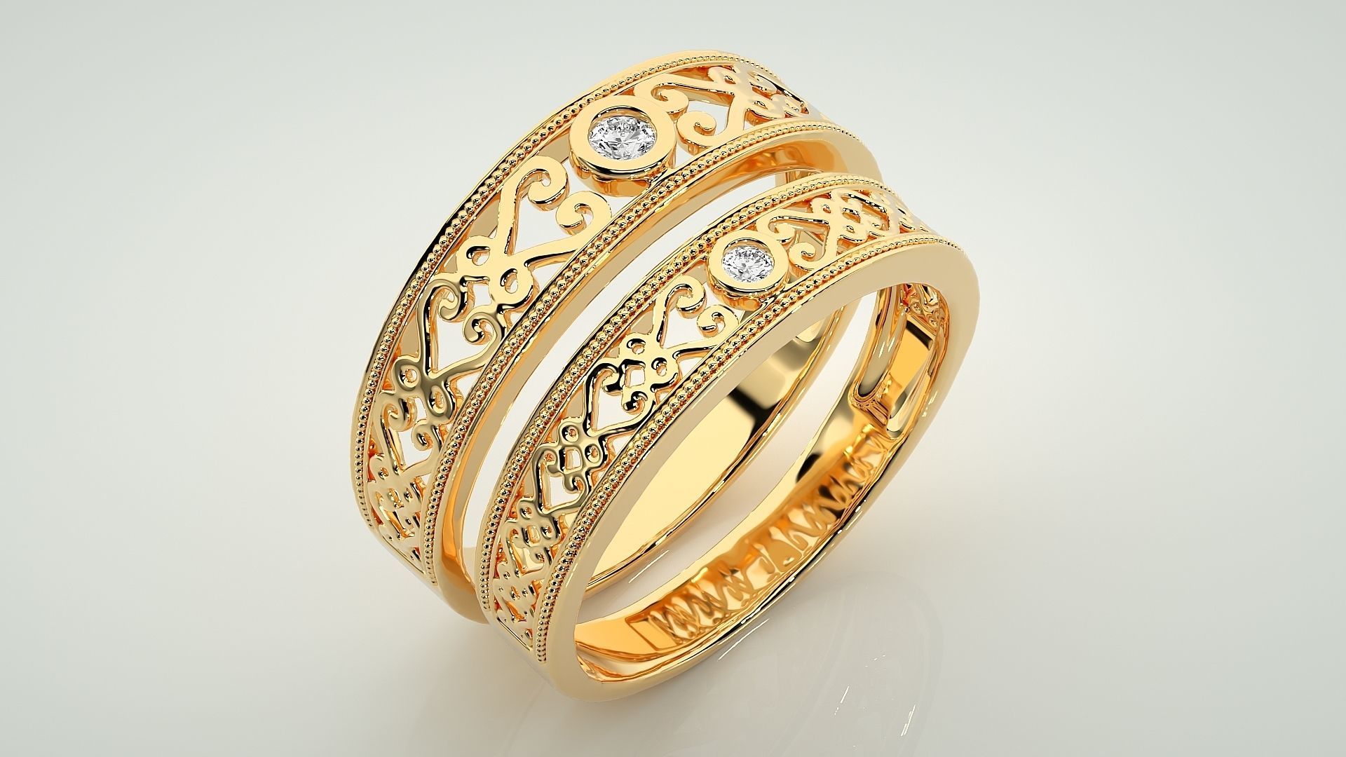 Solitaire Mesh Couple Band Ring 3dm stl render detail 3D print model_12