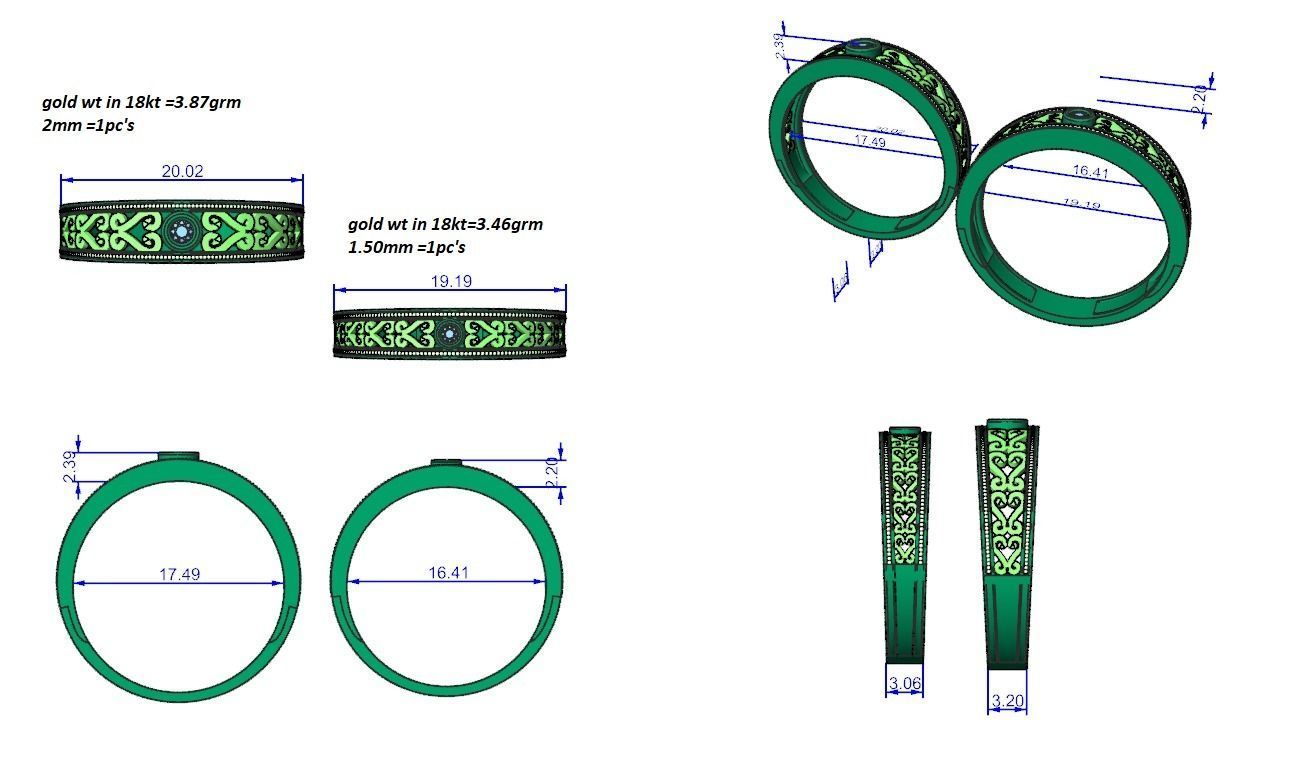 Solitaire Mesh Couple Band Ring 3dm stl render detail 3D print model_5