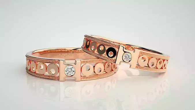 Solitaire H Moon Phase Couple Band Ring 3dm stl render detail