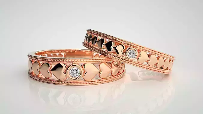 Love Valentine Heart Solitaire Couple Band Ring 3dm stl render 