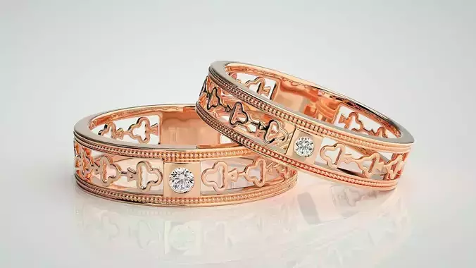 Solitaire Mesh Couple Band Ring 3dm stl render detail