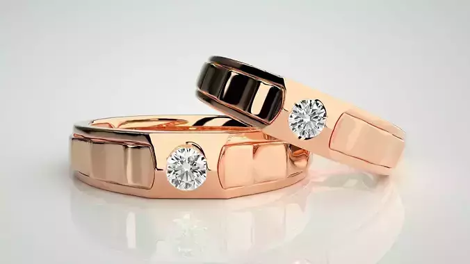 Solitaire Couple Band Ring 3dm stl render detail