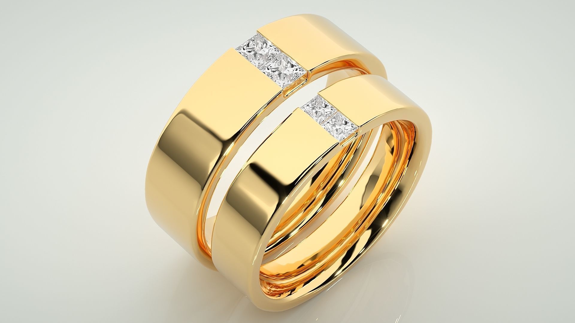 Solitaire Princess Couple Band Ring 3dm stl render detail 3D print model_12