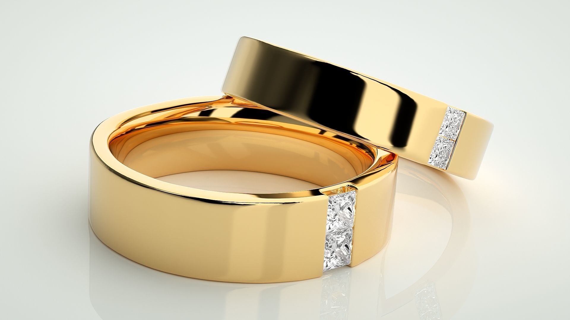 Solitaire Princess Couple Band Ring 3dm stl render detail 3D print model_10