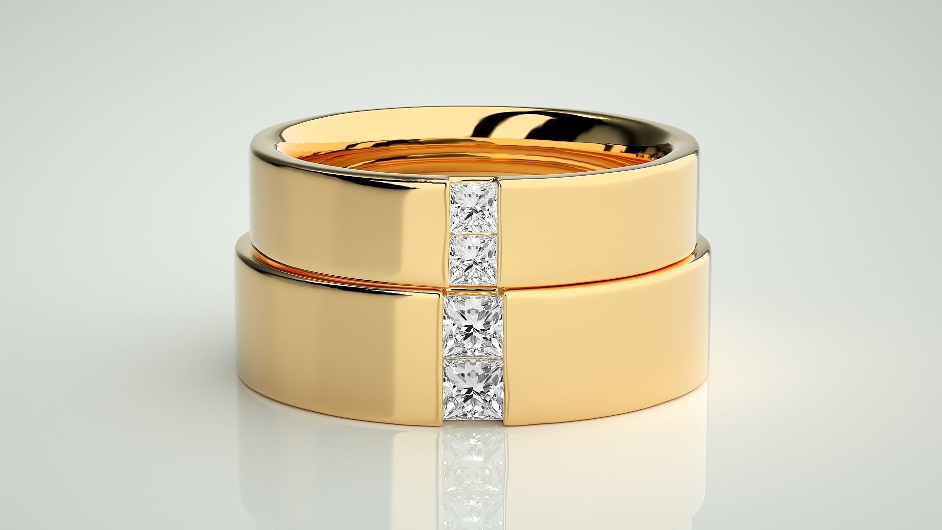 Solitaire Princess Couple Band Ring 3dm stl render detail 3D print model_11