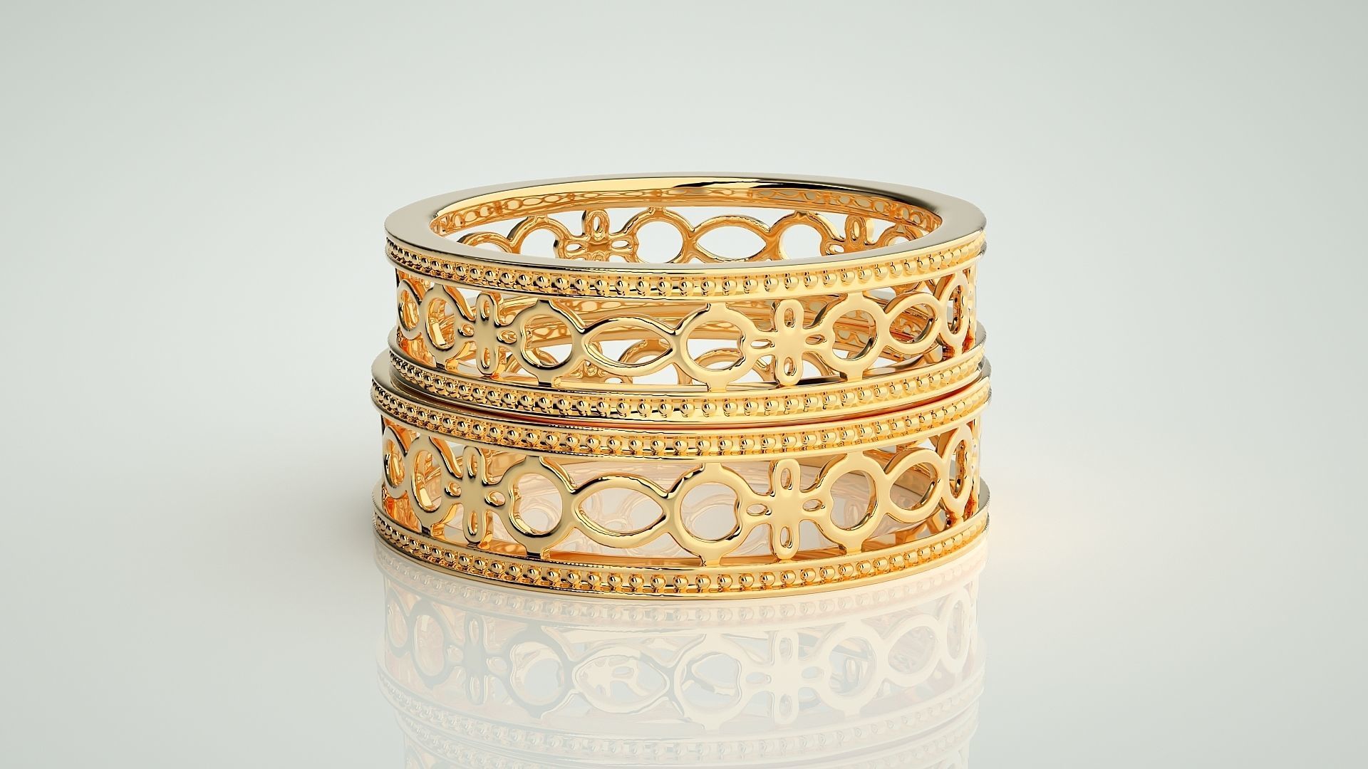Plain Gold Mesh Couple Band Ring 3dm stl render detail 3D print model_11