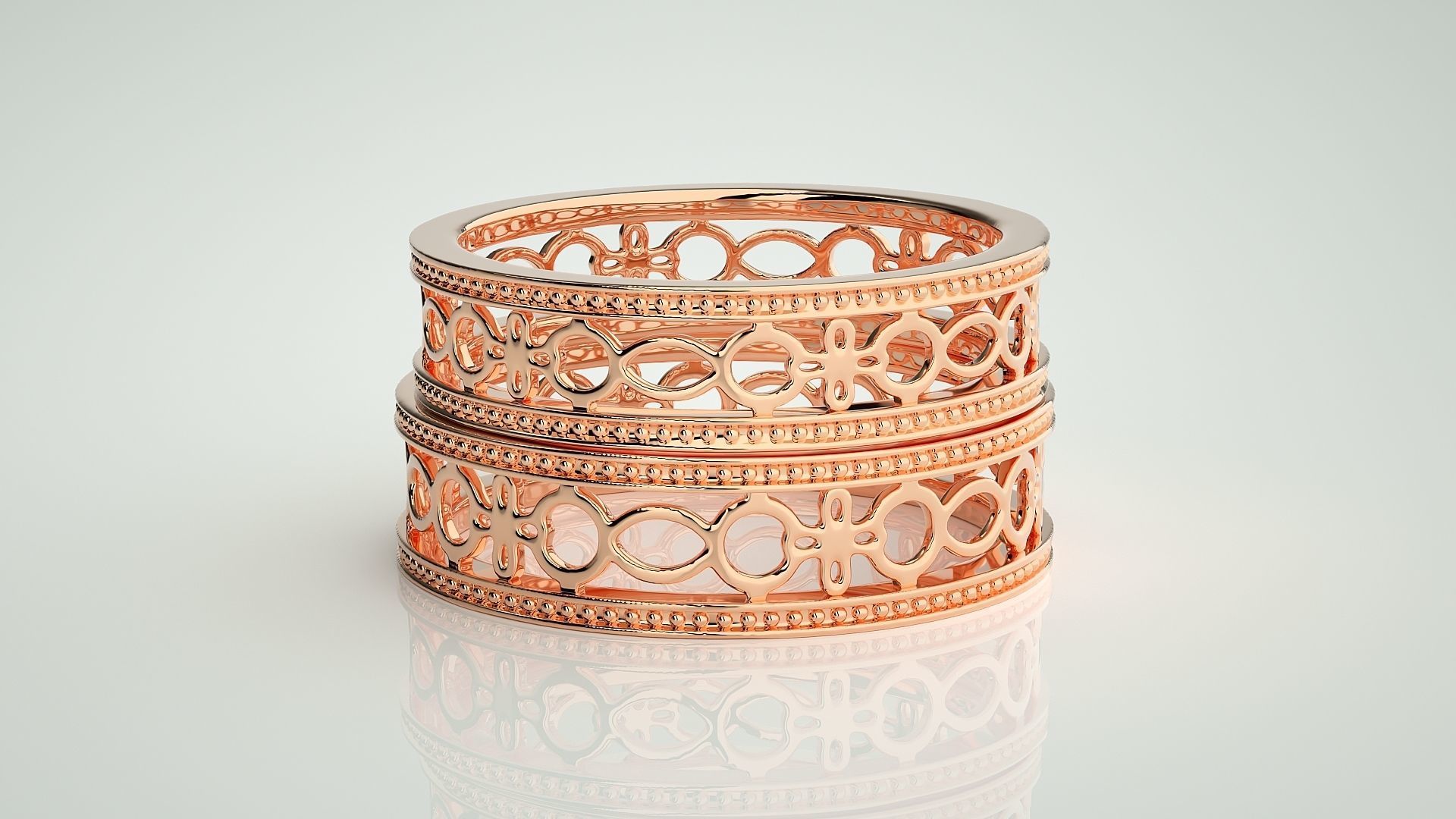 Plain Gold Mesh Couple Band Ring 3dm stl render detail 3D print model_2