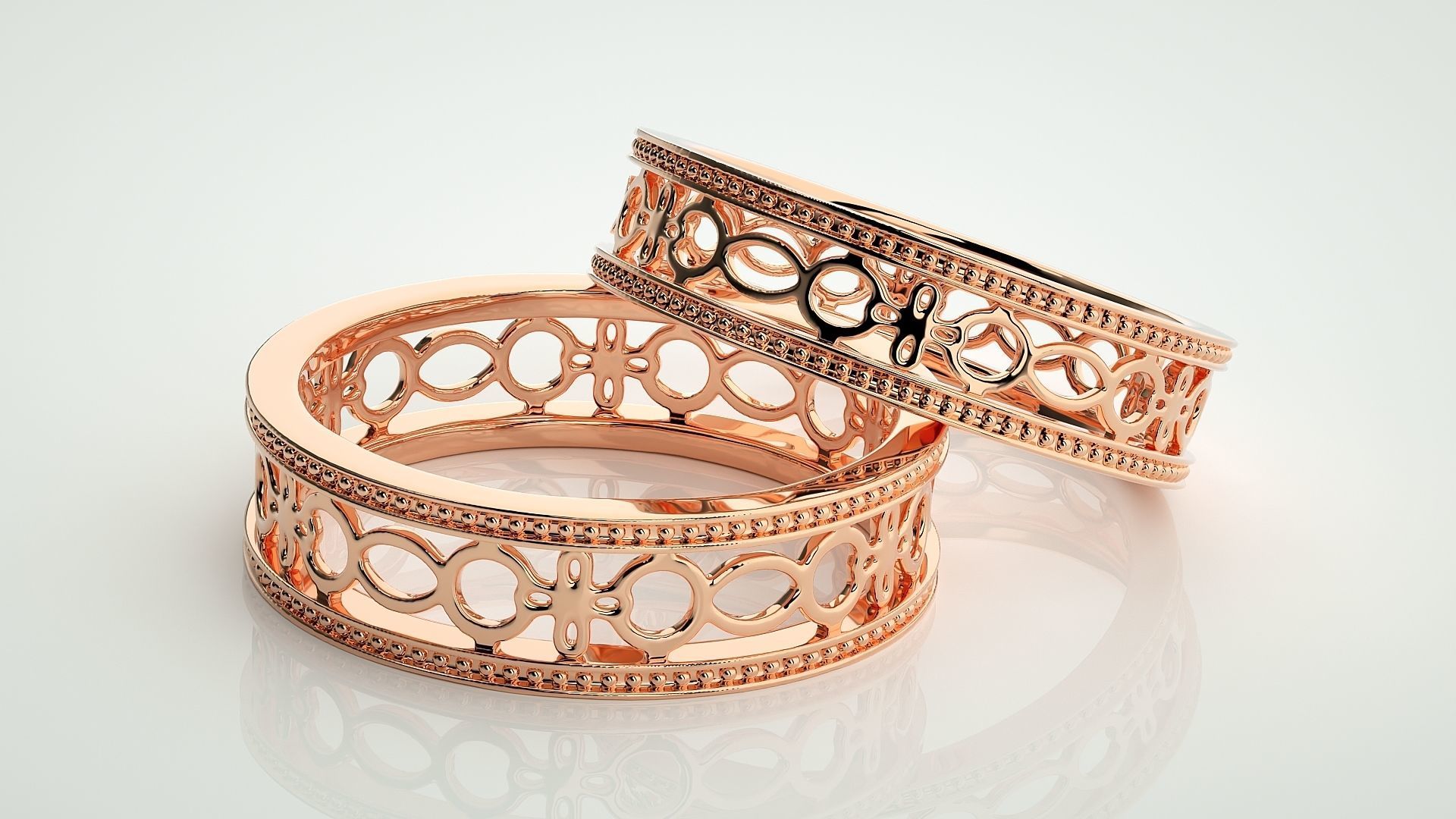 Plain Gold Mesh Couple Band Ring 3dm stl render detail 3D print model_1