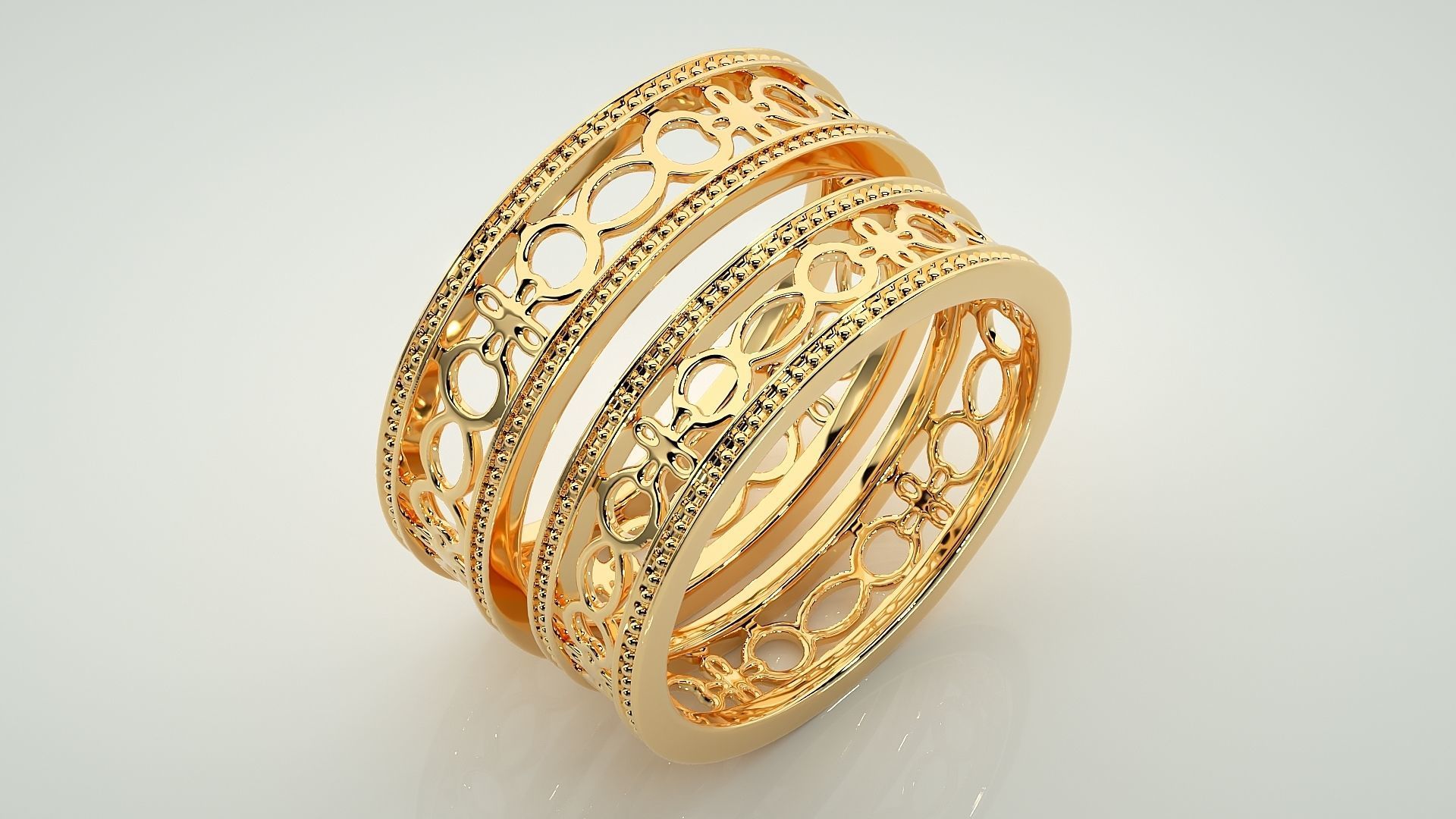 Plain Gold Mesh Couple Band Ring 3dm stl render detail 3D print model_12