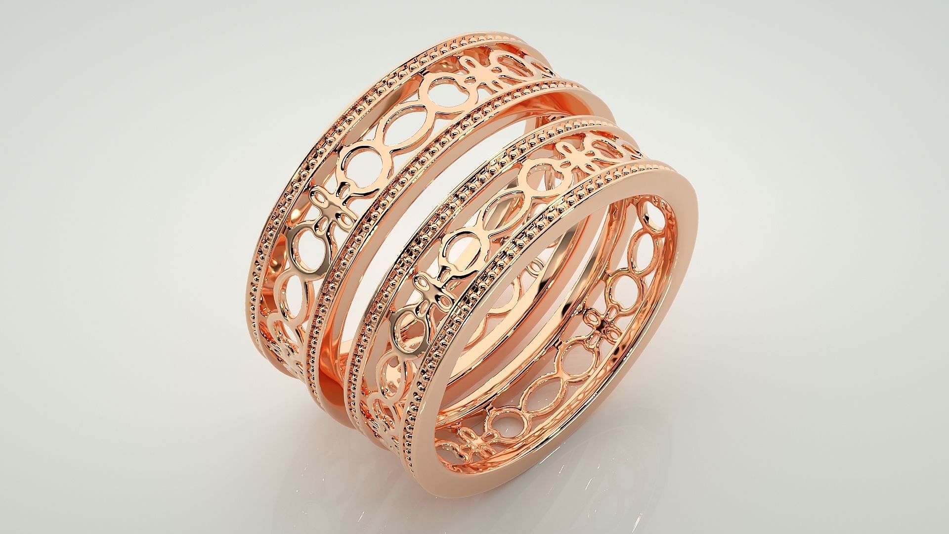 Plain Gold Mesh Couple Band Ring 3dm stl render detail 3D print model_3