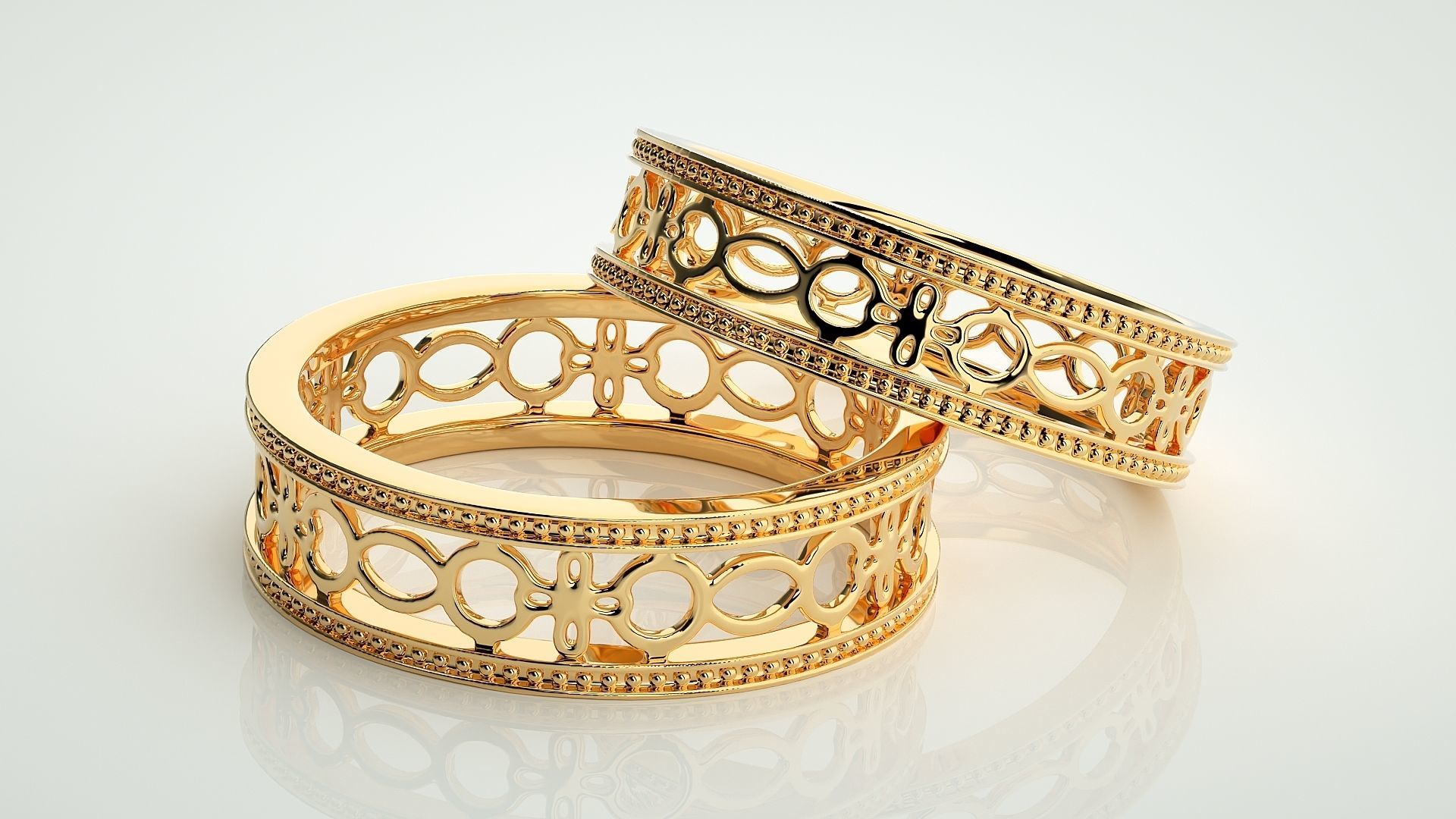 Plain Gold Mesh Couple Band Ring 3dm stl render detail 3D print model_10
