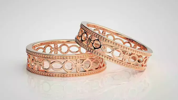 Plain Gold Mesh Couple Band Ring 3dm stl render detail 3D print model