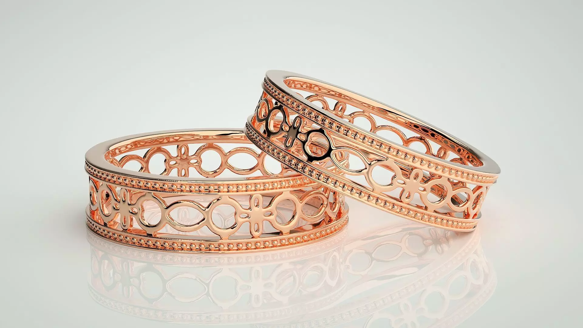 Plain Gold Mesh Couple Band Ring 3dm stl render detail 3D print model_0