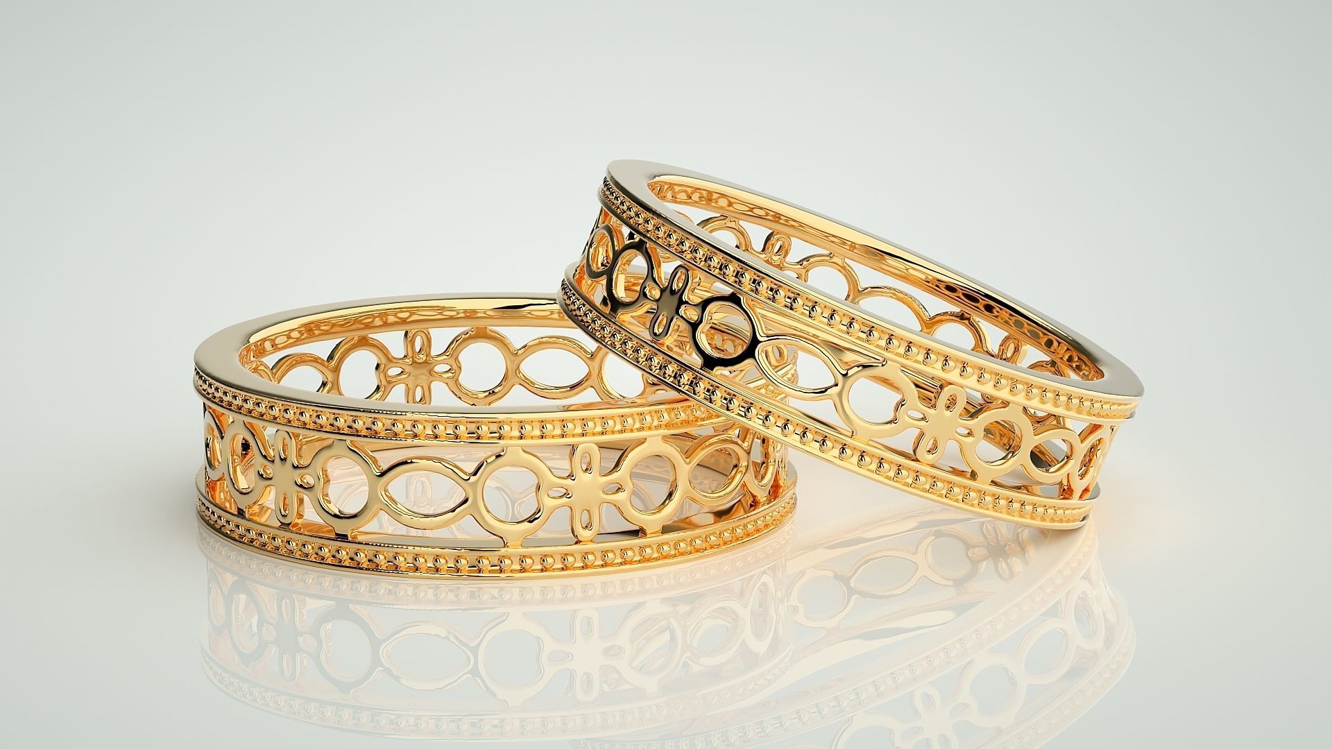 Plain Gold Mesh Couple Band Ring 3dm stl render detail 3D print model_9