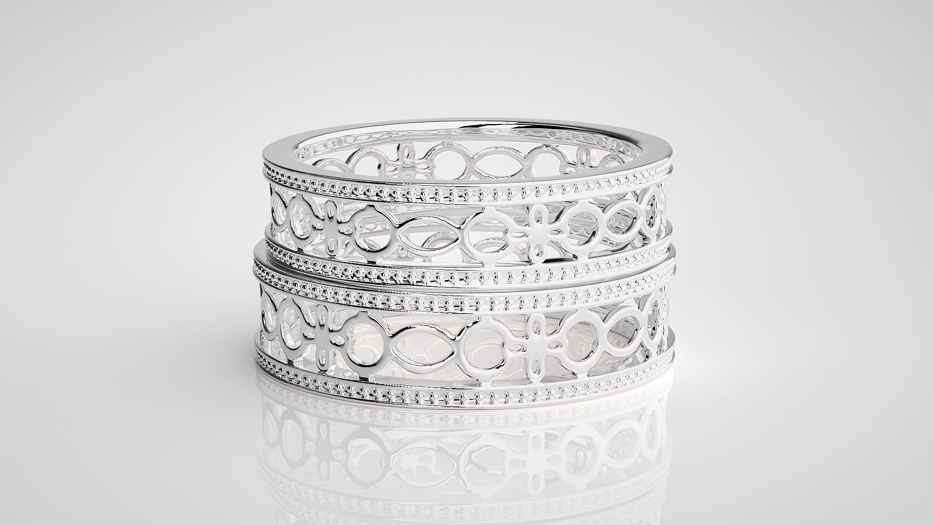 Plain Gold Mesh Couple Band Ring 3dm stl render detail 3D print model_7