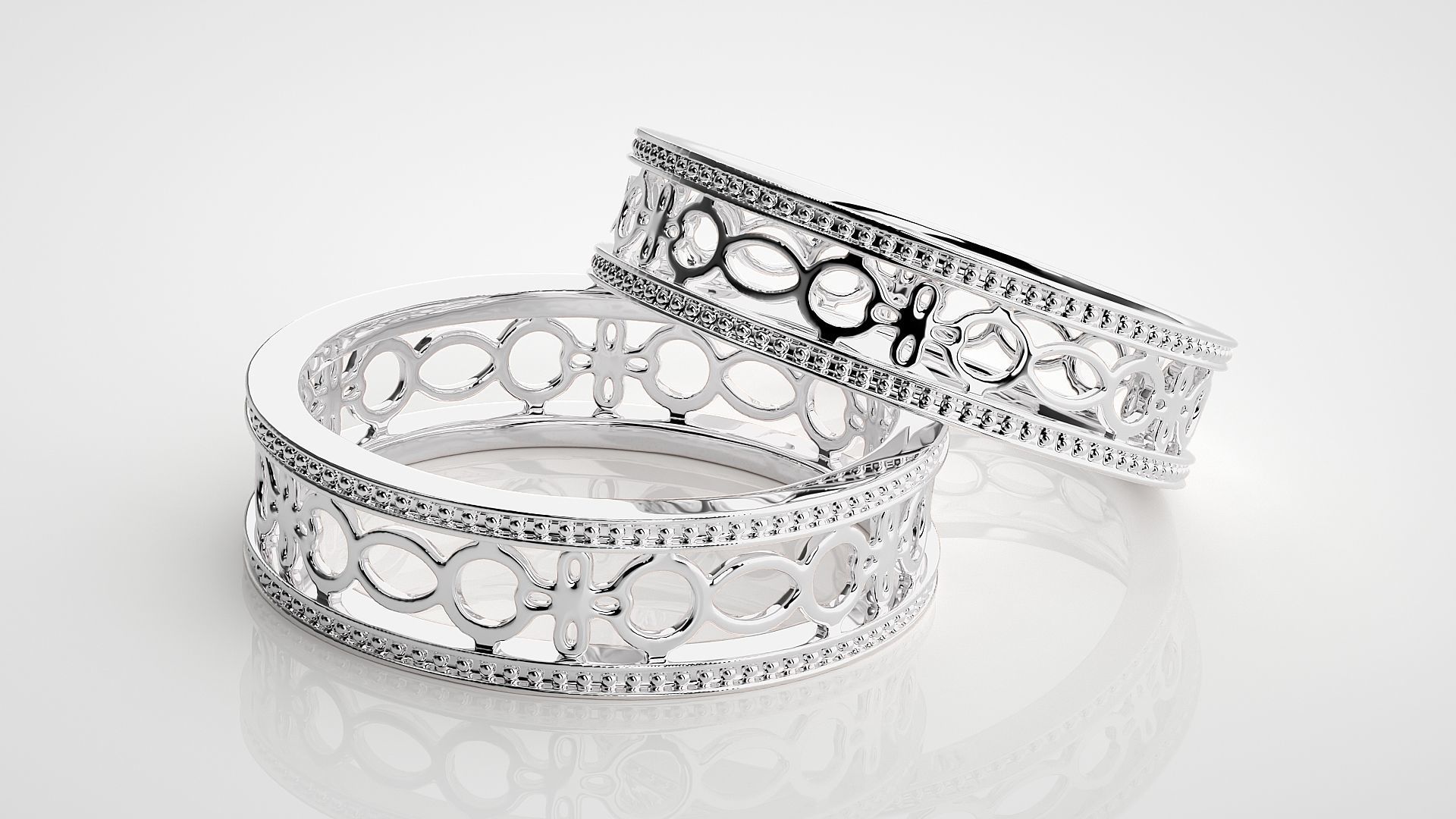 Plain Gold Mesh Couple Band Ring 3dm stl render detail 3D print model_6