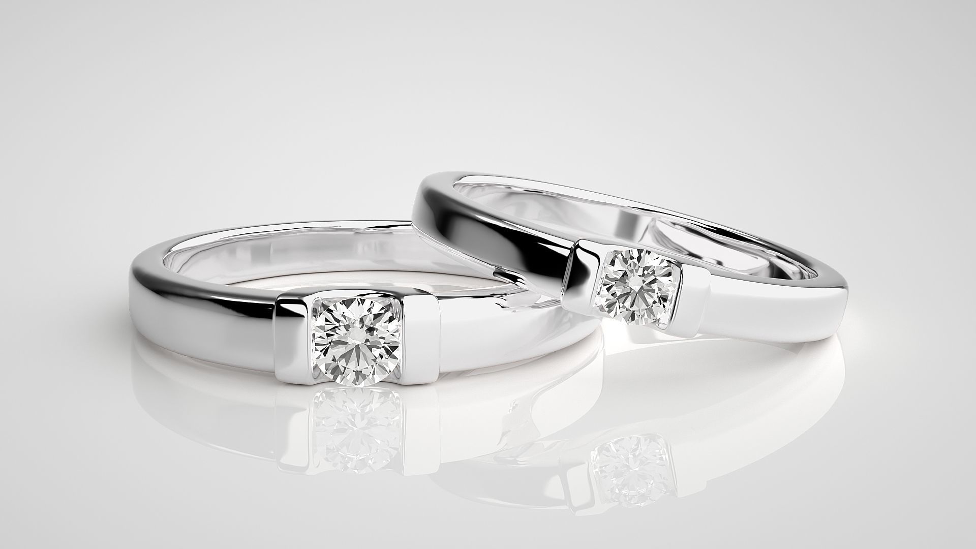 Solitaire Couple Band Ring 3dm stl render detail 3D print model_6