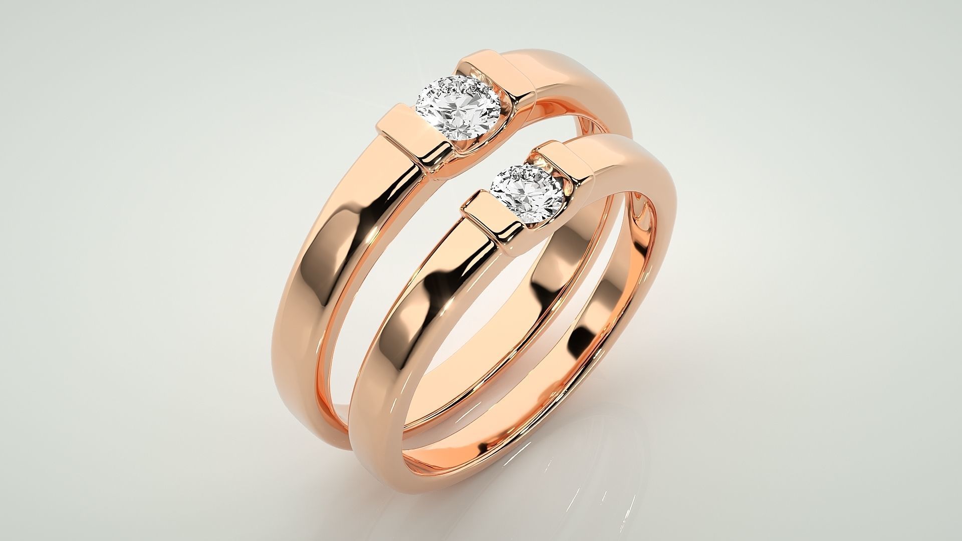 Solitaire Couple Band Ring 3dm stl render detail 3D print model_4