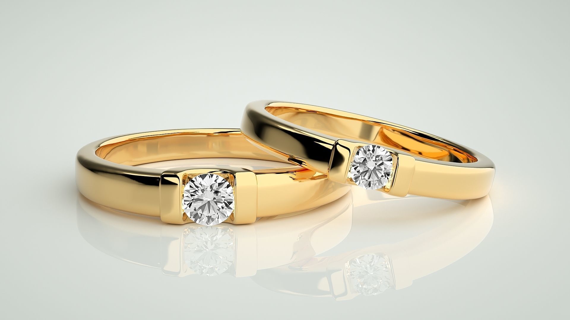 Solitaire Couple Band Ring 3dm stl render detail 3D print model_10