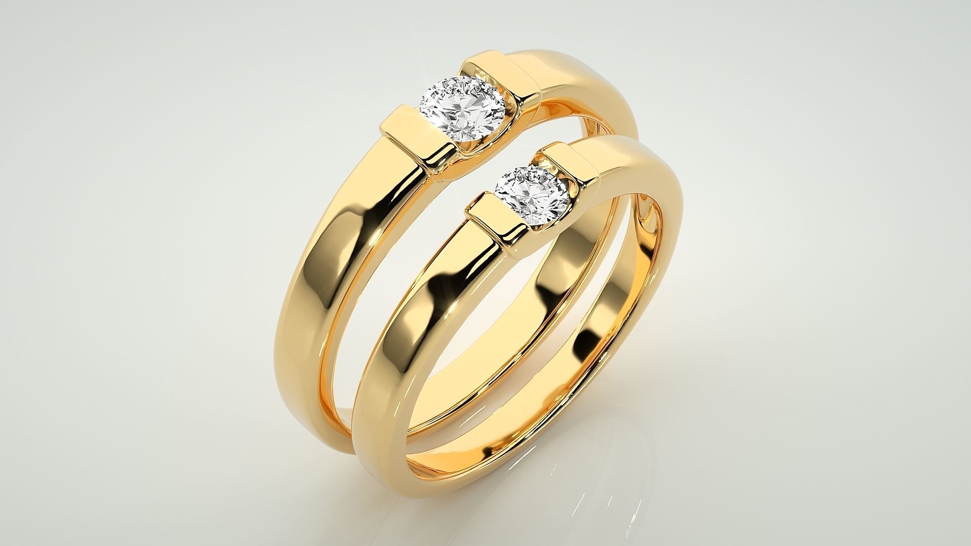Solitaire Couple Band Ring 3dm stl render detail 3D print model_12
