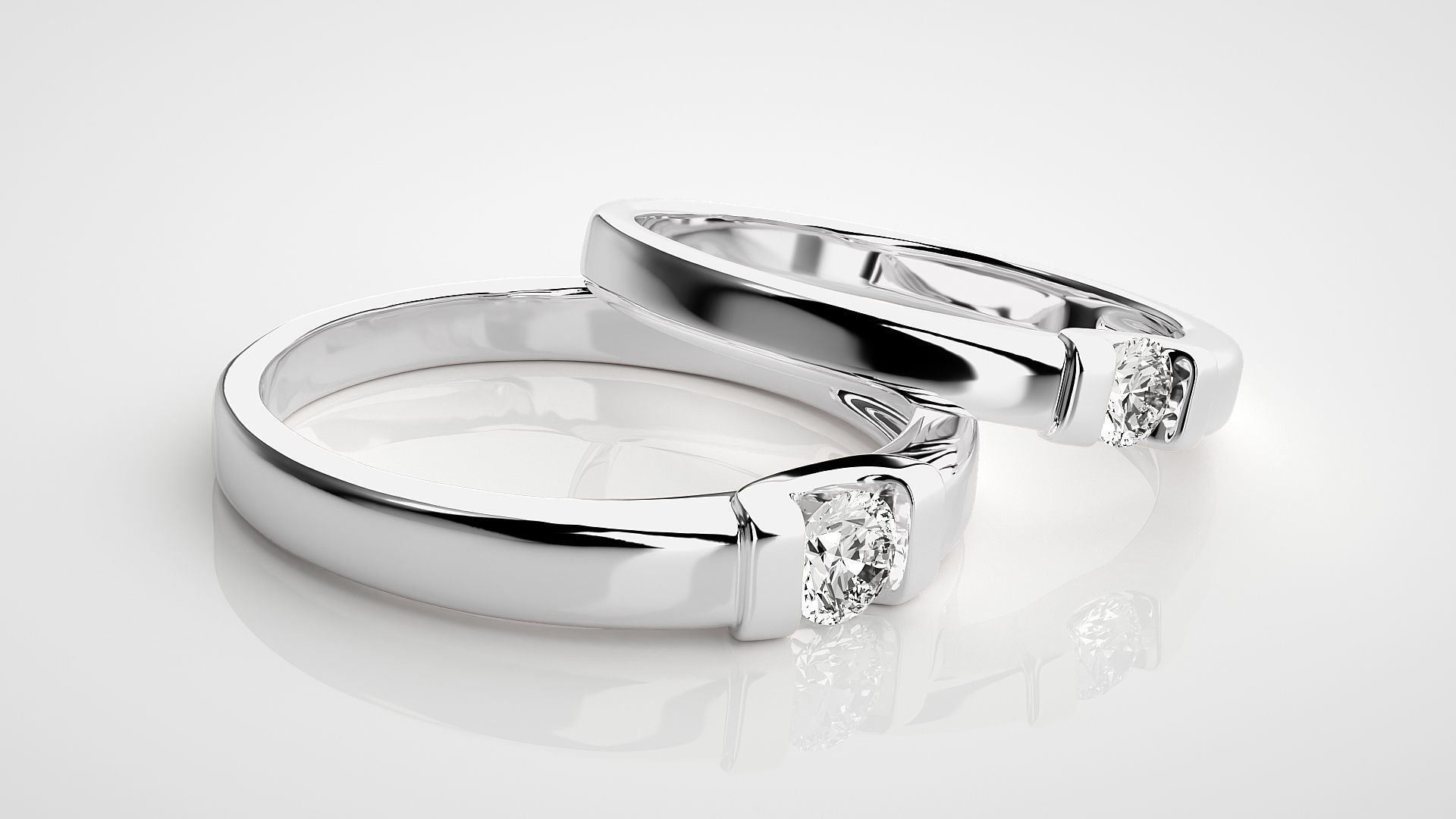 Solitaire Couple Band Ring 3dm stl render detail 3D print model_7