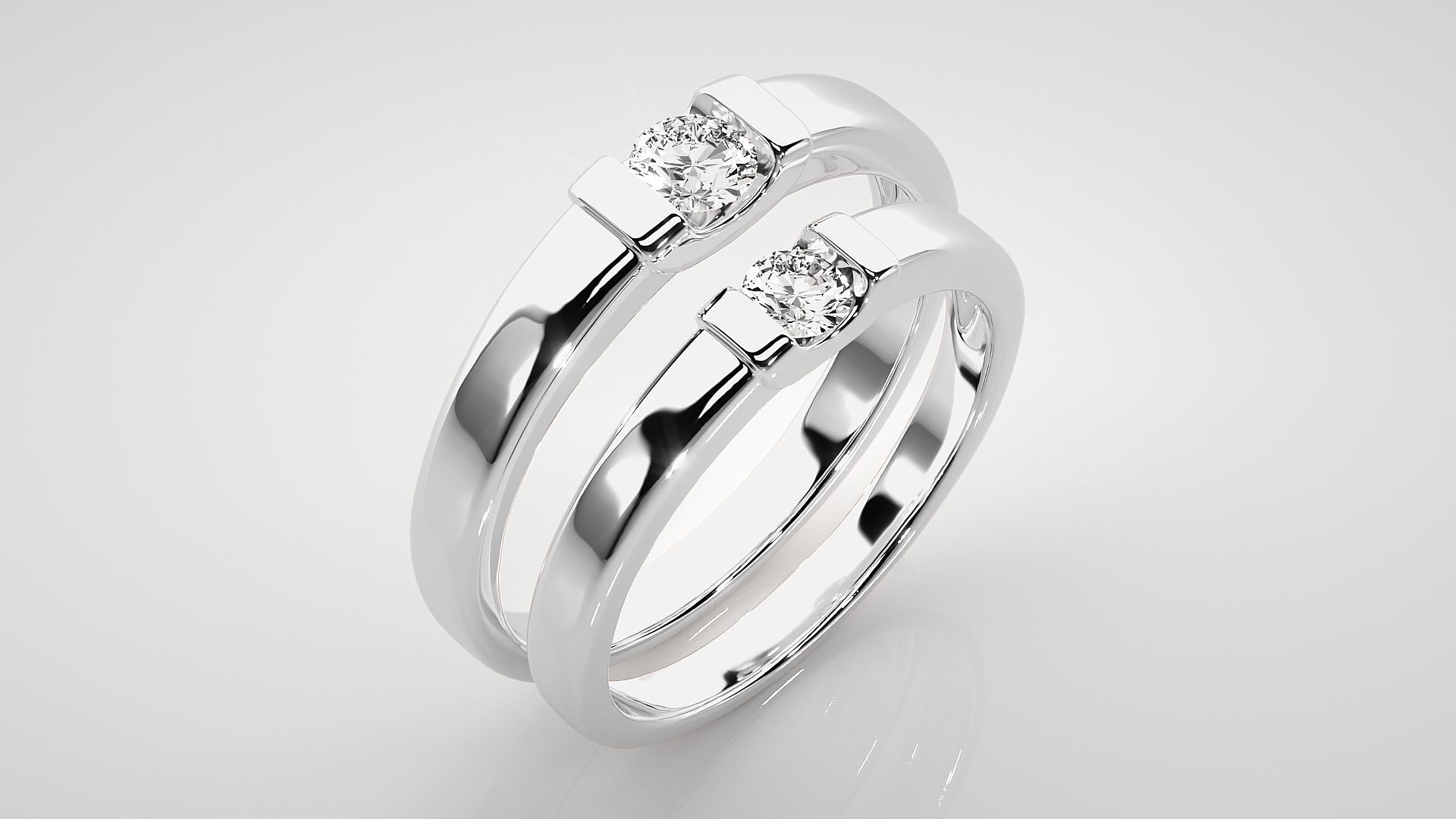 Solitaire Couple Band Ring 3dm stl render detail 3D print model_9