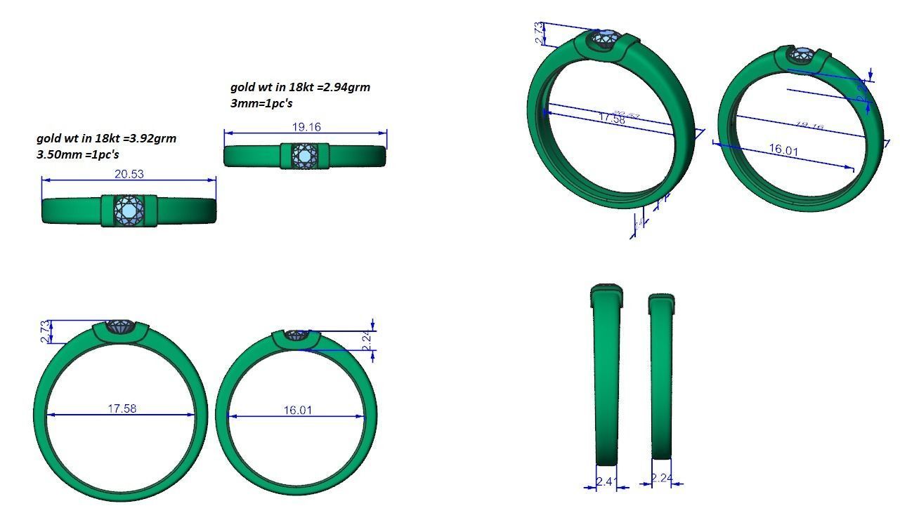Solitaire Couple Band Ring 3dm stl render detail 3D print model_5