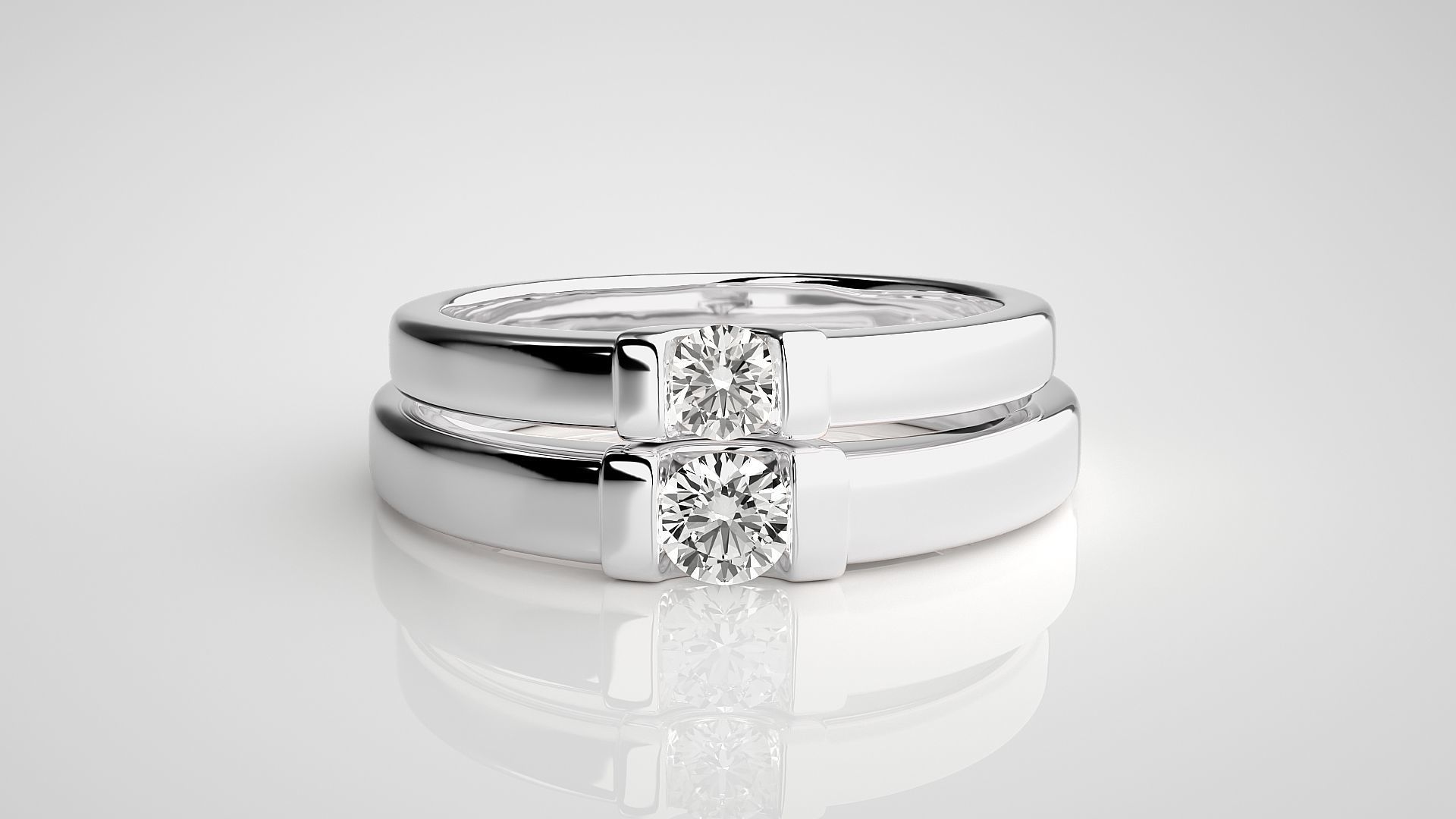 Solitaire Couple Band Ring 3dm stl render detail 3D print model_8