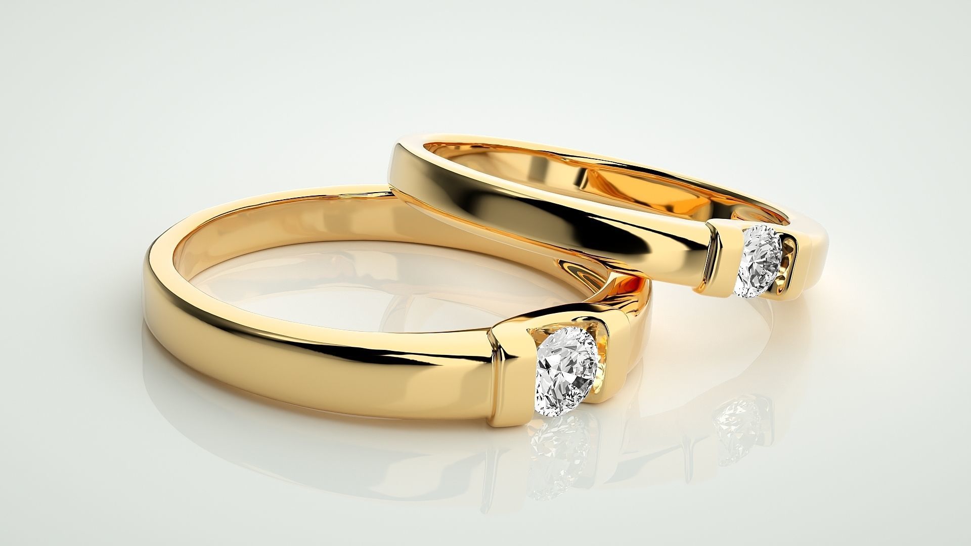 Solitaire Couple Band Ring 3dm stl render detail 3D print model_11