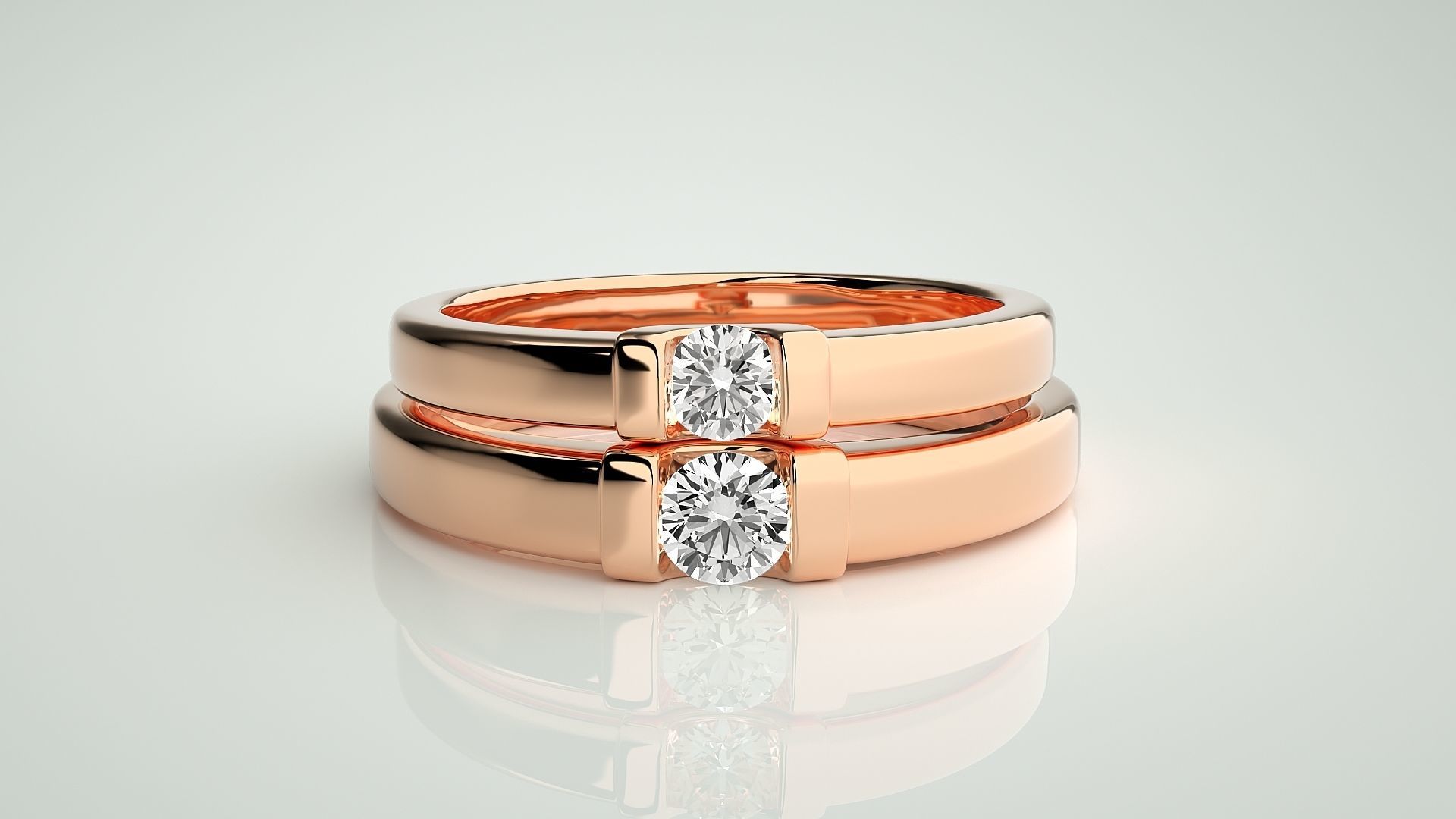Solitaire Couple Band Ring 3dm stl render detail 3D print model_3