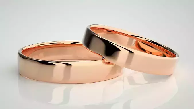 Plain Gold Couple Band Ring 3dm stl render detail