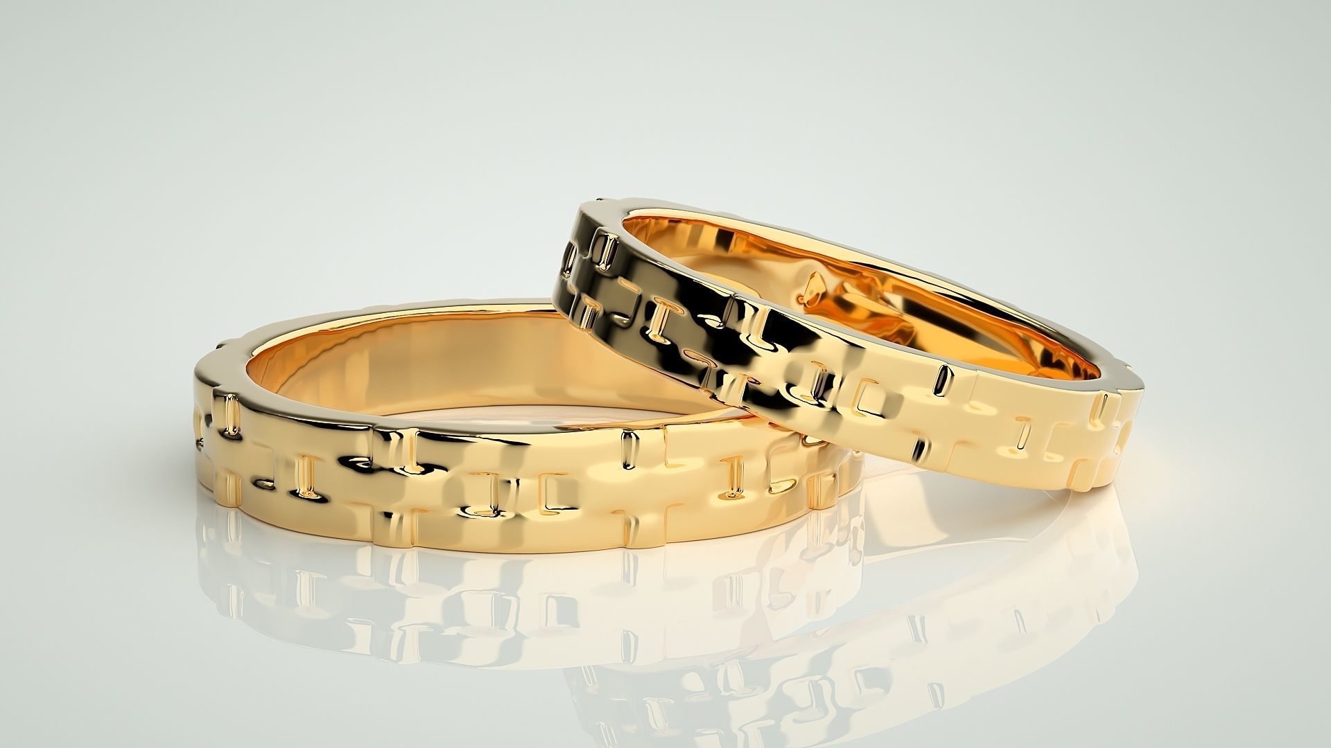 Plain Gold Woven Couple Band Ring 3dm stl render detail 3D print model_9