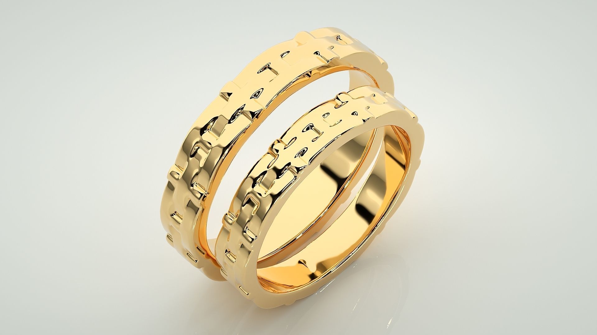 Plain Gold Woven Couple Band Ring 3dm stl render detail 3D print model_12