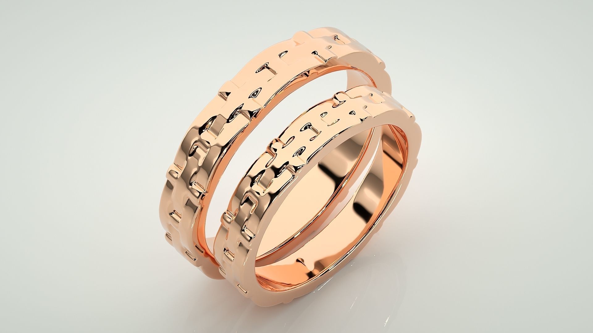 Plain Gold Woven Couple Band Ring 3dm stl render detail 3D print model_3