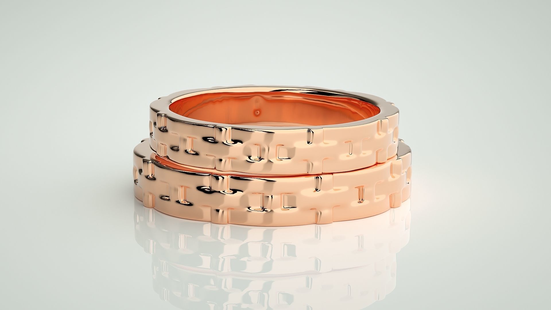 Plain Gold Woven Couple Band Ring 3dm stl render detail 3D print model_2