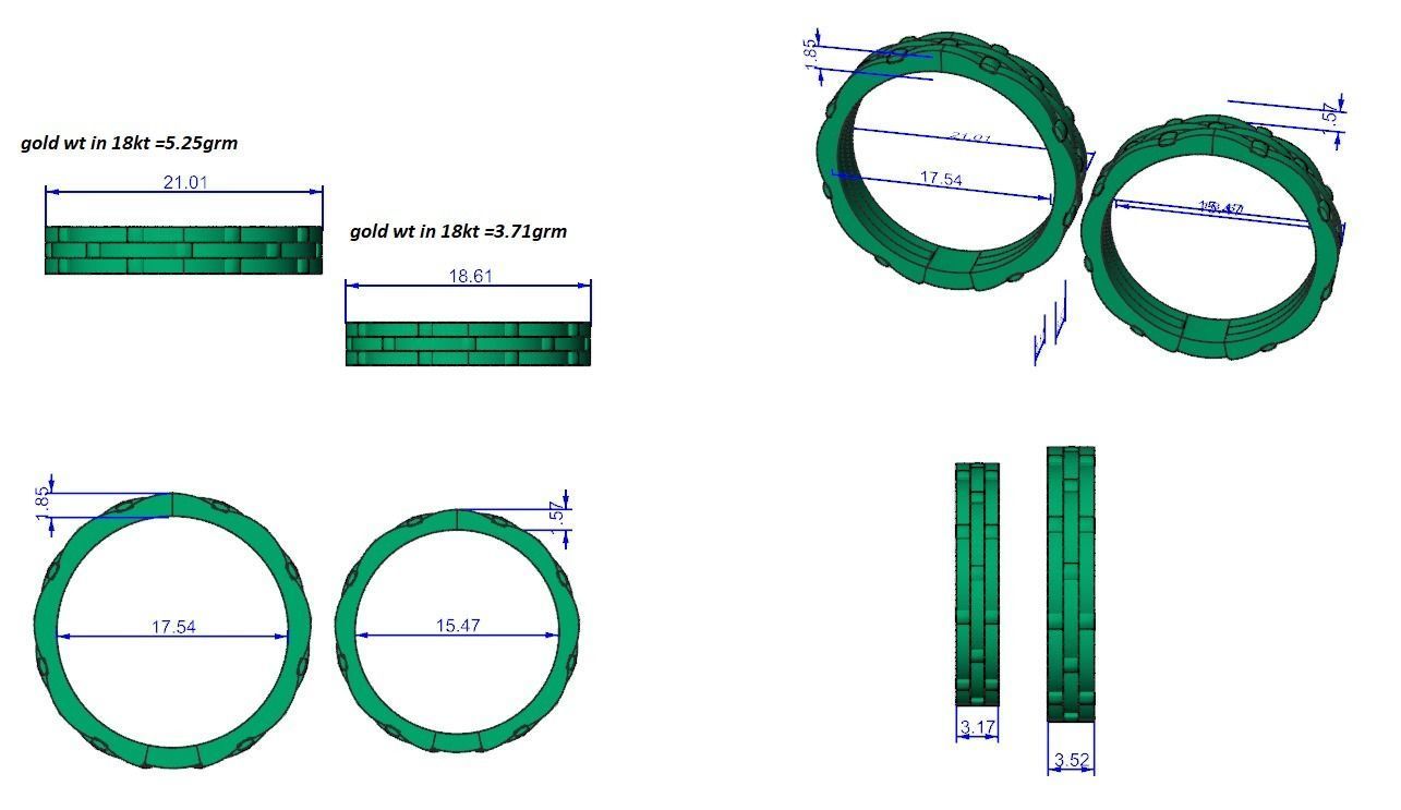 Plain Gold Woven Couple Band Ring 3dm stl render detail 3D print model_5