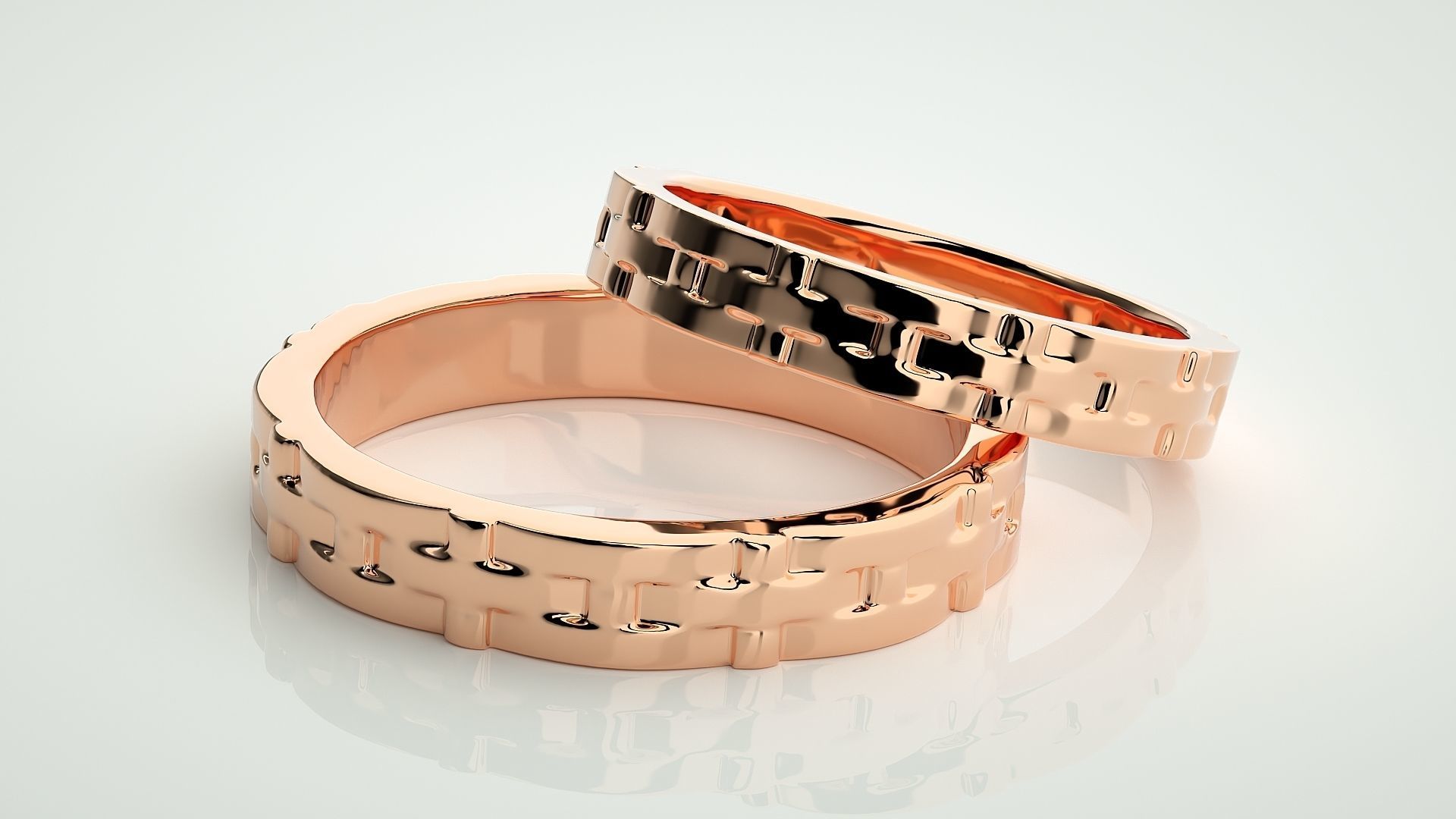 Plain Gold Woven Couple Band Ring 3dm stl render detail 3D print model_1