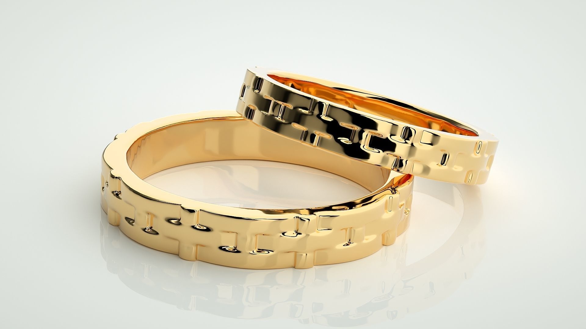 Plain Gold Woven Couple Band Ring 3dm stl render detail 3D print model_10