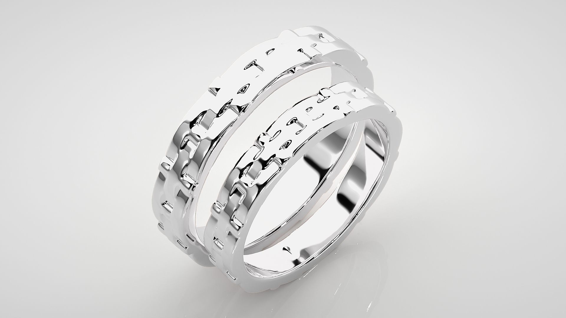 Plain Gold Woven Couple Band Ring 3dm stl render detail 3D print model_8