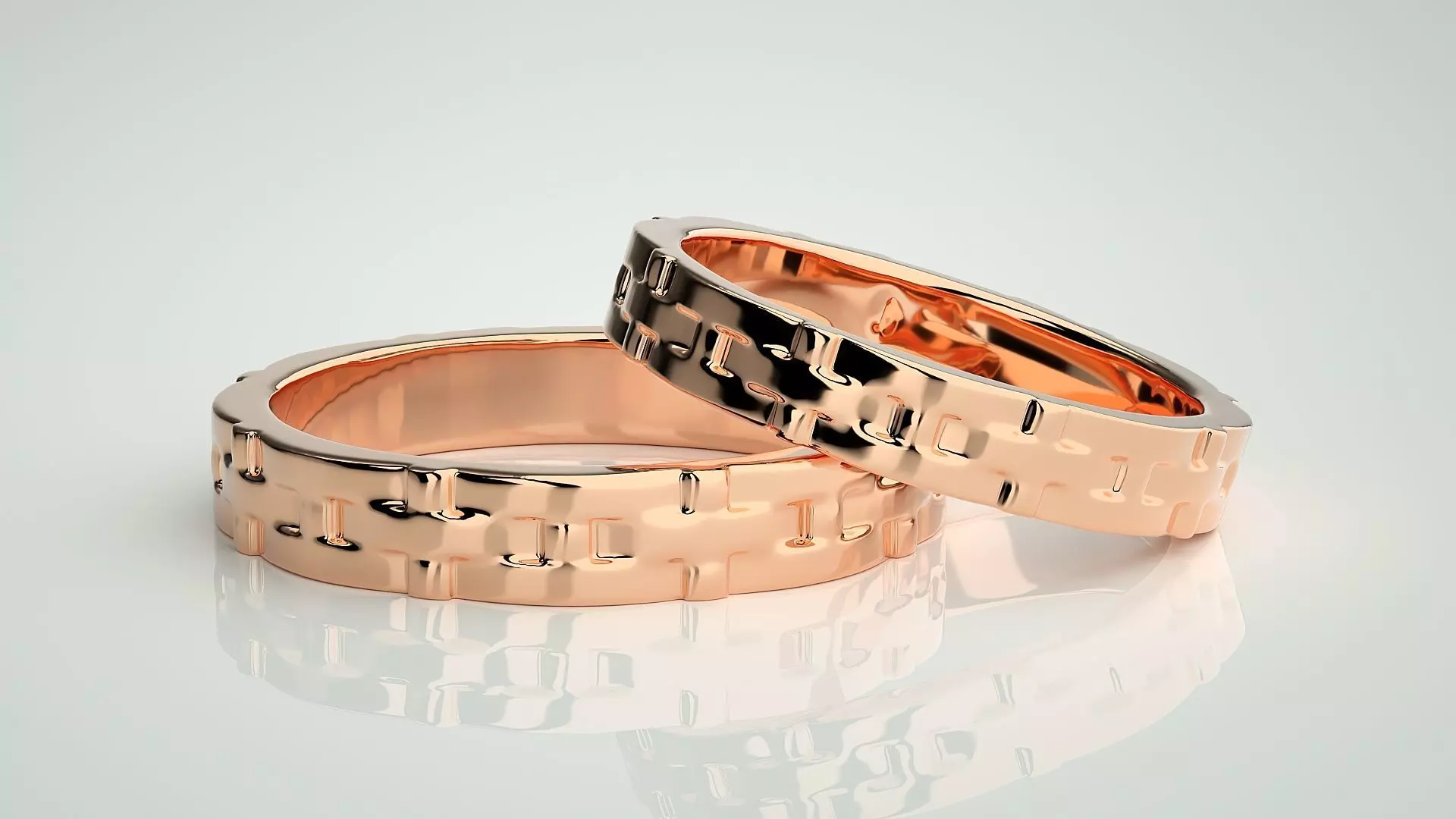 Plain Gold Woven Couple Band Ring 3dm stl render detail 3D print model_0