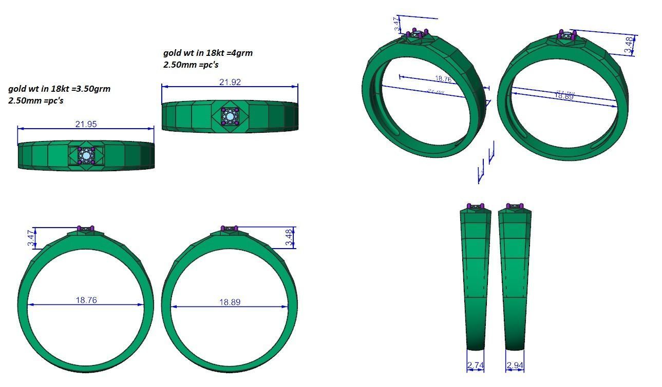 Solitaire Couple Band Ring 3dm stl render detail 3D print model_5