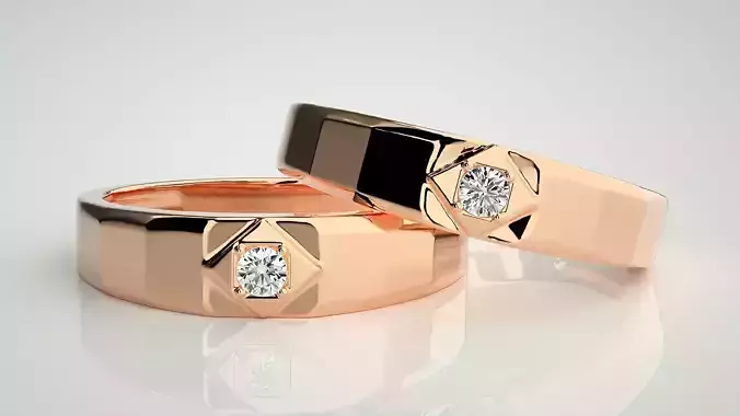 Solitaire Couple Band Ring 3dm stl render detail