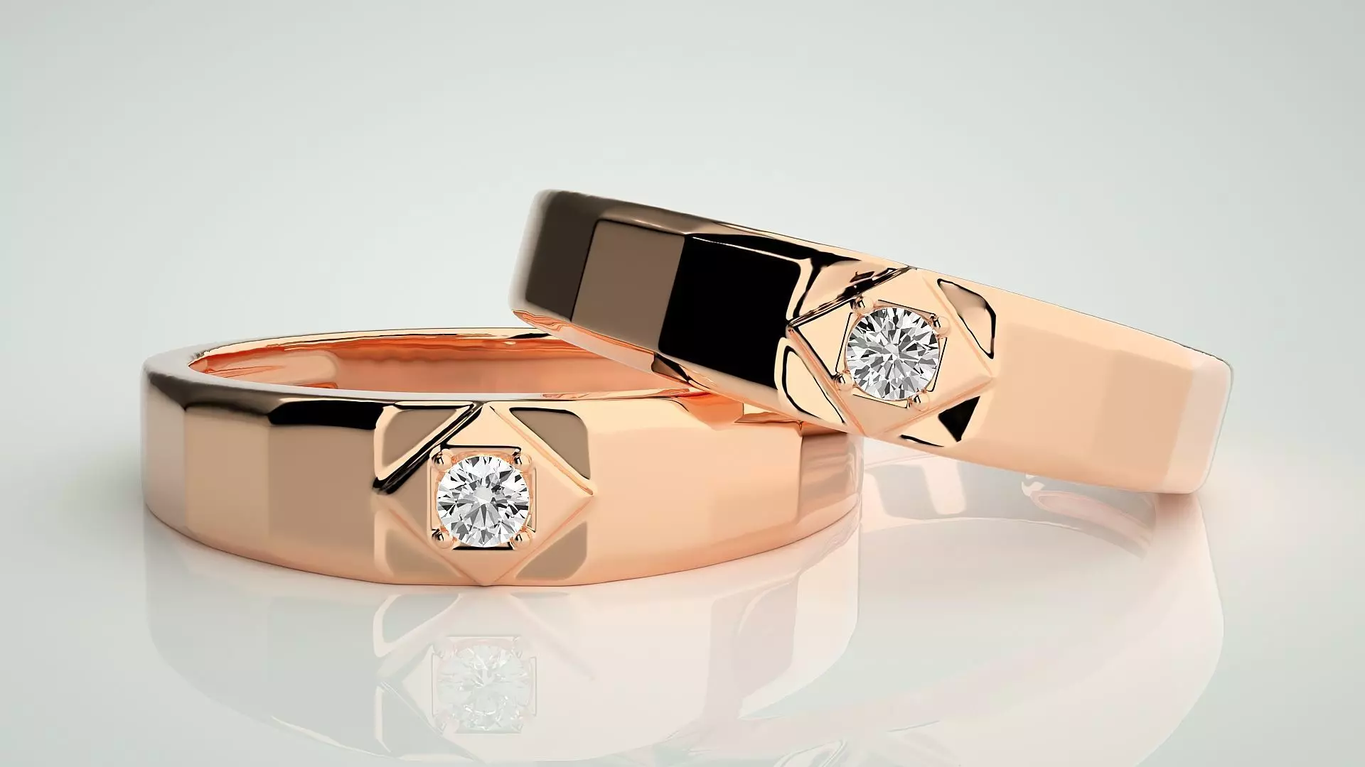 Solitaire Couple Band Ring 3dm stl render detail 3D print model_0