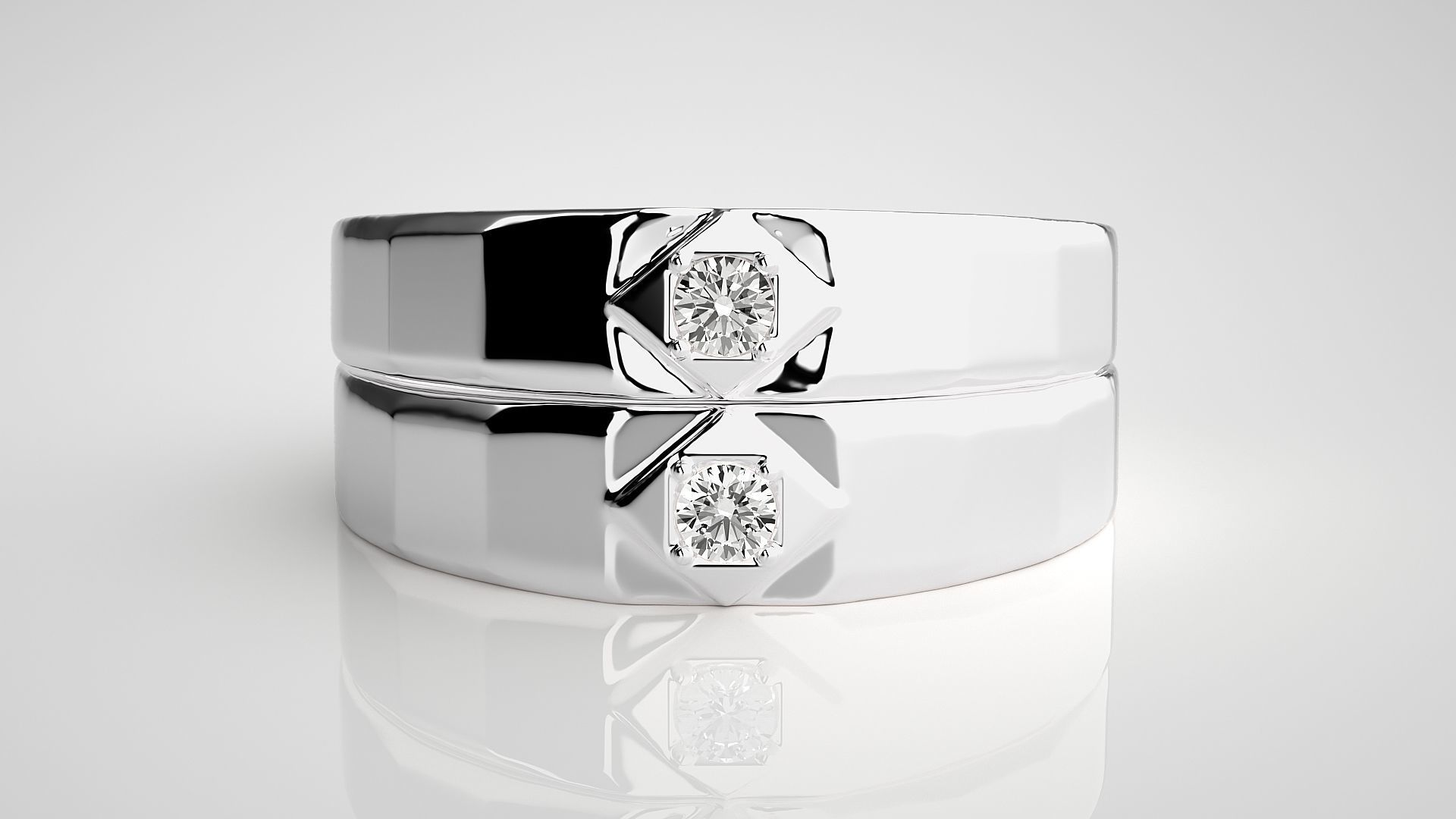 Solitaire Couple Band Ring 3dm stl render detail 3D print model_7