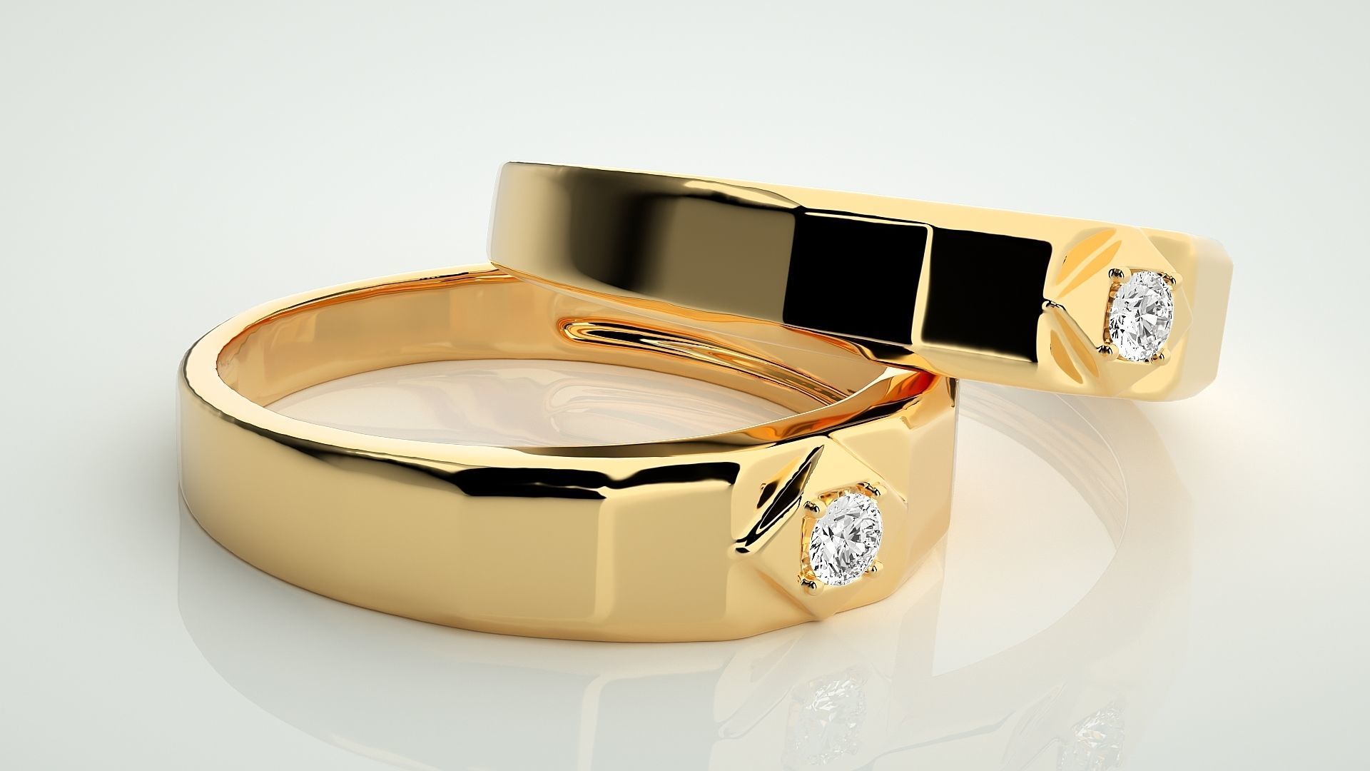Solitaire Couple Band Ring 3dm stl render detail 3D print model_10