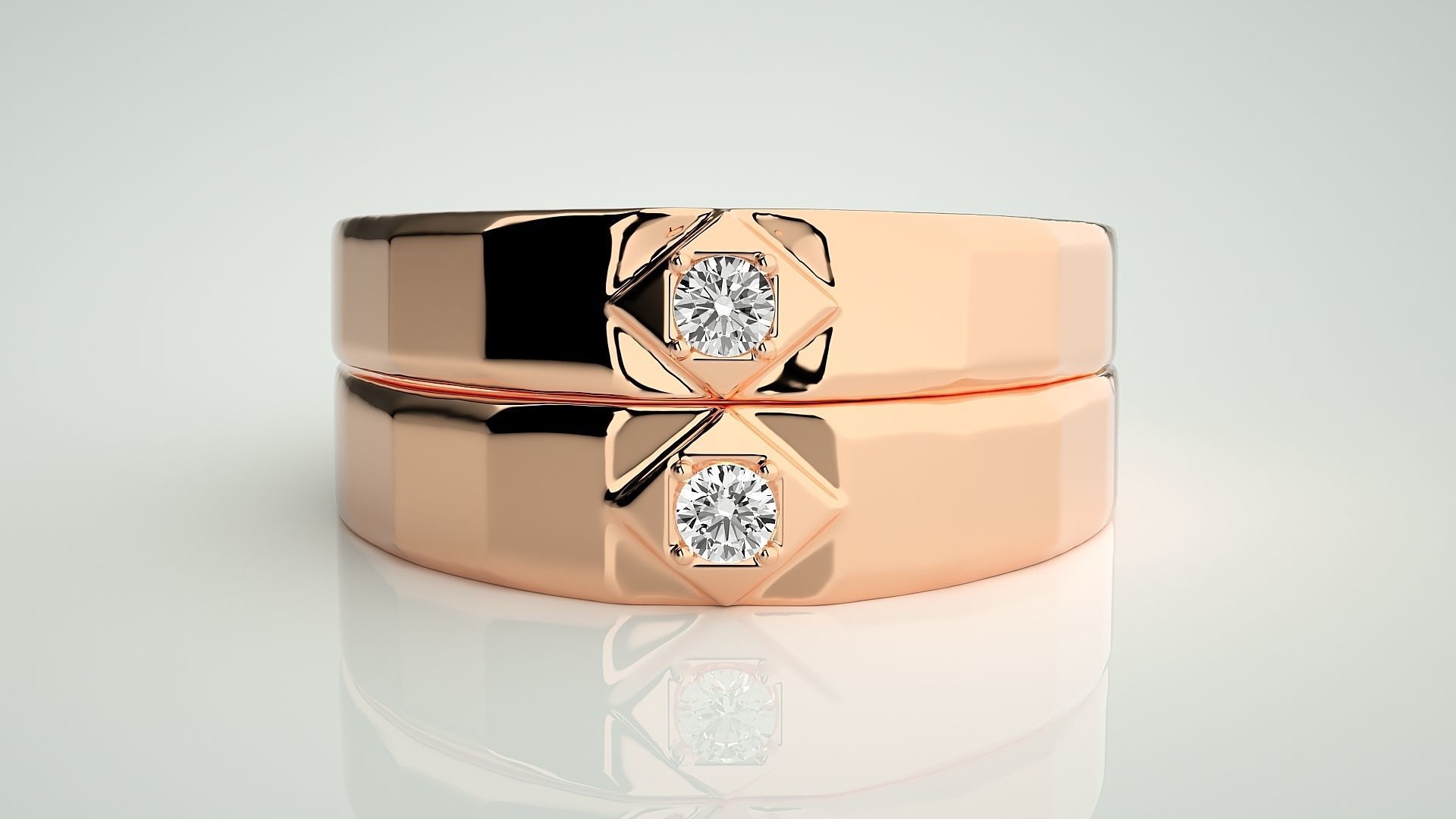 Solitaire Couple Band Ring 3dm stl render detail 3D print model_2