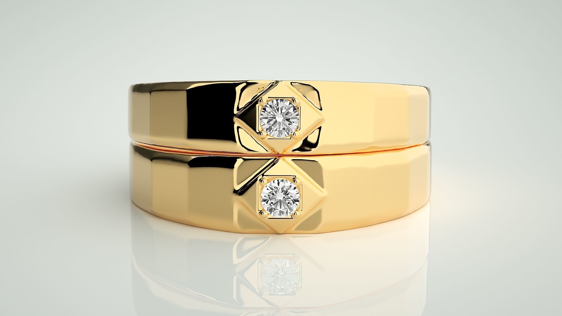 Solitaire Couple Band Ring 3dm stl render detail 3D print model_11