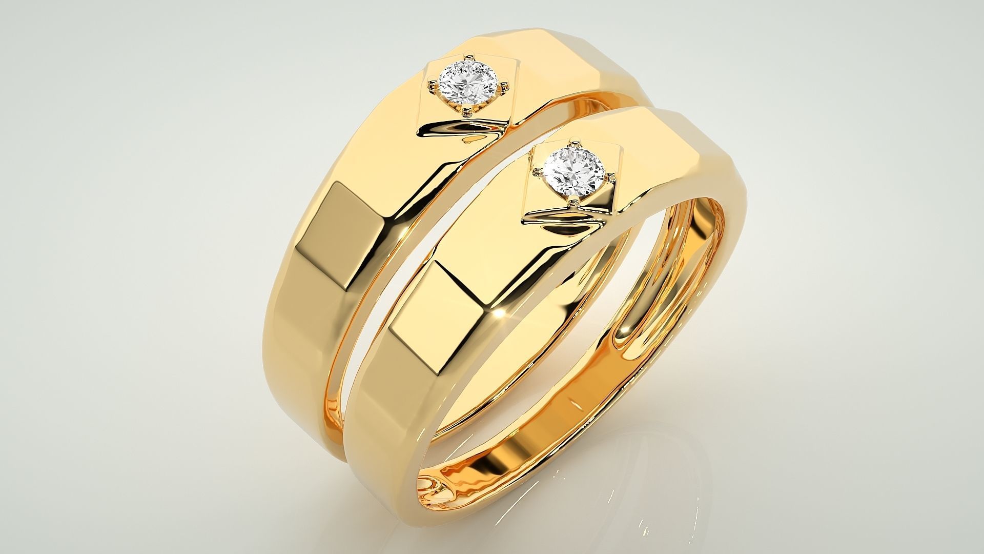 Solitaire Couple Band Ring 3dm stl render detail 3D print model_12