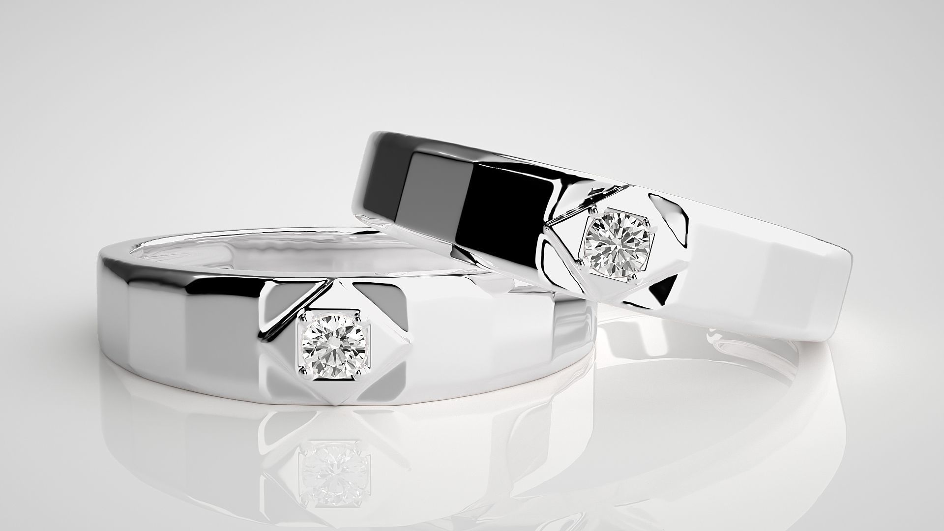 Solitaire Couple Band Ring 3dm stl render detail 3D print model_4